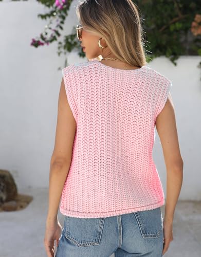 Image of Trendy Cardigan Sweater Vest Crochet Knit Top Sleeveless Bows with Pockets
