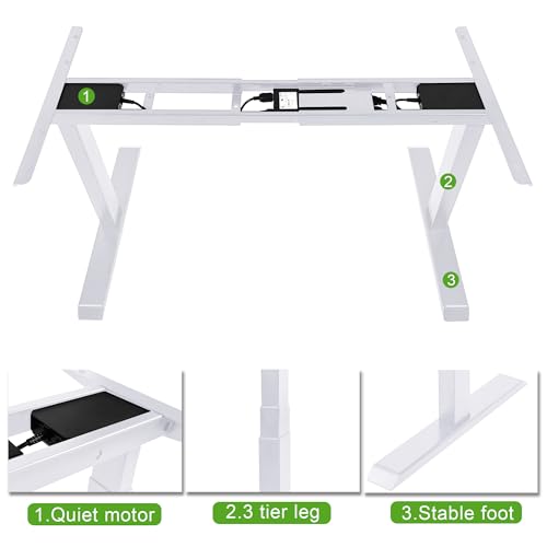 Fromann Electric 3 Tier Legs Dual Motor Standing Desk Frame Sit Stand up Height Adjustable Desk Base for Home and Office (White) - Thumbnail 4