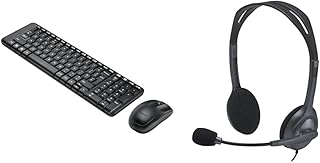 Logitech Monitor Bundle with MK215 Wireless Keyboard (Compact) + H111 Headset (Stereo, Noise-Cancel mic) Price In India