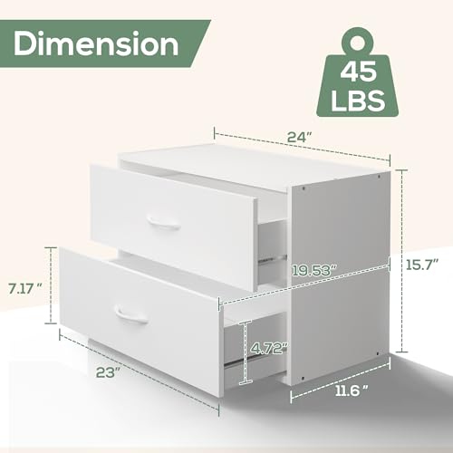 PrimeZone 2 Wood Drawer for Closet Storage: White Stackable Short Closet Dresser for Clothes Organizer - Modular Chest Cabinet for Closet Bedroom Dorm Wardrobe Nursery