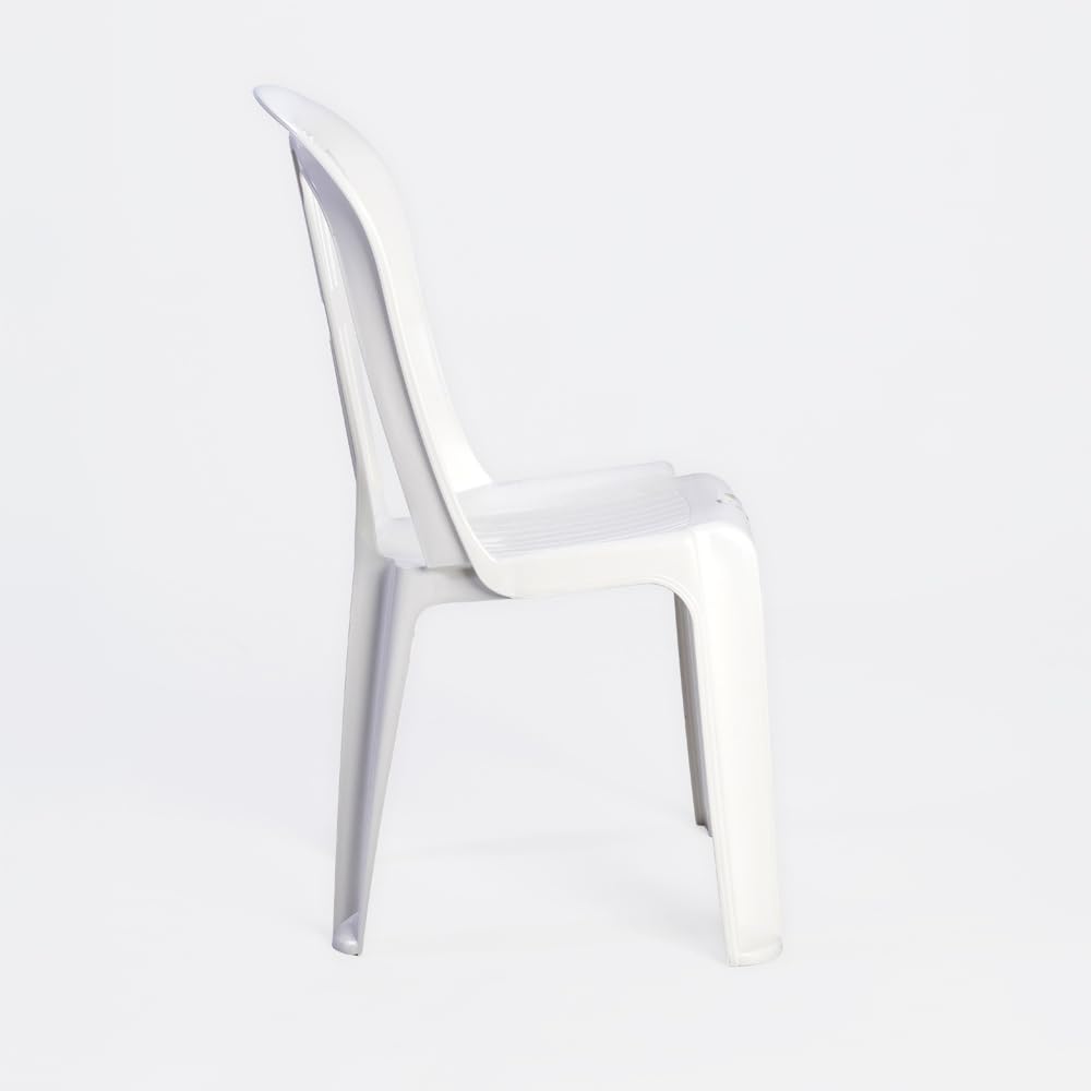 Pack 4 Silla Alta de Plástico Apilable sin Reposabrazos para Catering, Jardín, Terraza y Playa, Ergonómica de PVC, Cómoda, Resistente para Exterior. Fácil de Transportar