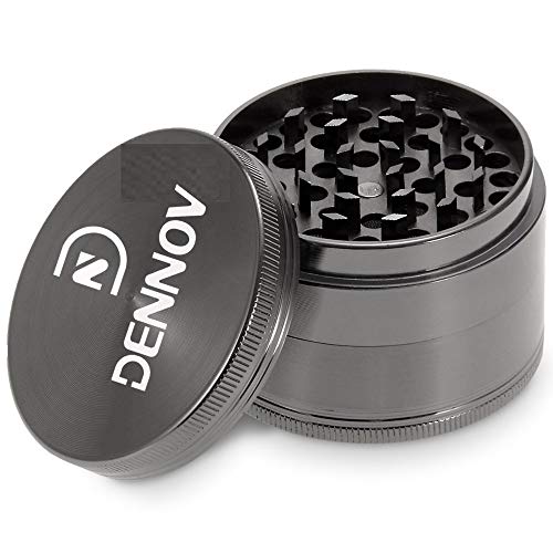 DENNOV Spice Herb Grinder, 4 Piece 2.2\", Premium Zinc Alloy- Ancient Silver