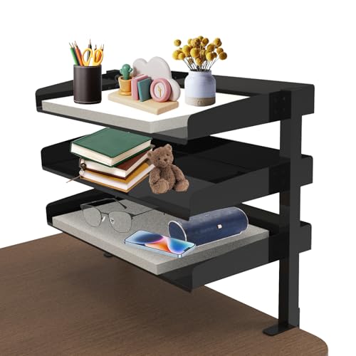 Étagère de bureau à 3 niveaux bibliothèque multifonction bois table