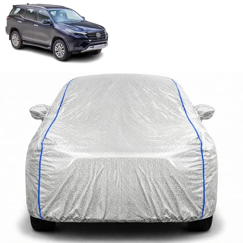 Image of Waterproof Car Cover for Toyota Fortuner | All Weather Protection | UV Resistant & Dustproof | Soft Cotton Lining to Prevent Scratches | Triple Stitched with Mirror Pockets & Elastic Hem