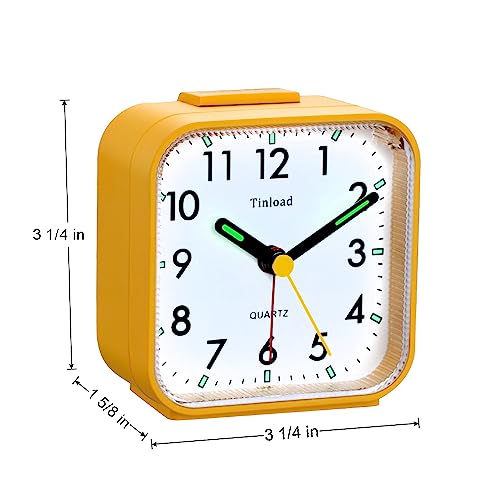 Tinload Small Battery Operated Analog Travel Alarm Clock Silent Non Ticking,Gentle Wake, Ascending Beep Sounds, Snooze,Lighted on Demand,Easy Set