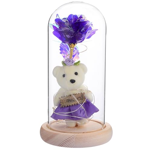 Luz nocturna de rosa en campana de cristal para decorar mesitas de noche y mesas de fiesta