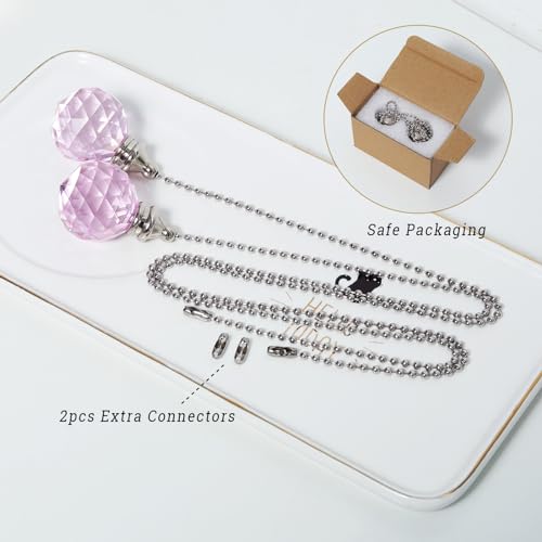 Image of Pink 2pcs Crystal Ceiling Fan Pull Chain Crystal Prism Ball 30mm Dazzling Pull Chain Extension with Connector for Ceiling Light Fan
