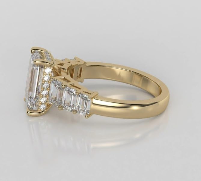 5 Carat Radiant Cut Moissanite Solitaire Engagement Ring 14k Yellow Gold Plated,10kt/9Kt Gold with Hidden Halo wedding gift,GIfted For Her.size 3-12