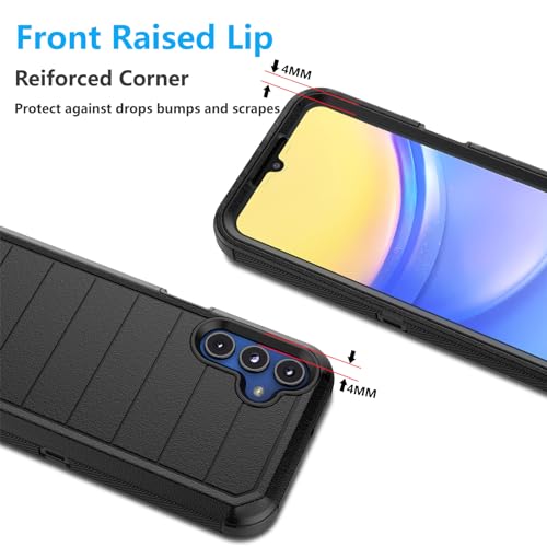 Njjex Rugged Case for Samsung Galaxy A15 5G, for Galaxy A15 5G Case with Belt Clip Holster, Built-in Screen Protector Heavy Duty Shockproof Locking Swivel Holster Kickstand Hard Phone Cover [Black] - Thumbnail 7