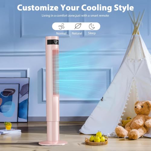 Image of Antarctic Star 41inch Portable Tower Fan Electric Oscillating Fan Quiet Remote Control Bladeless Floor Fan 3 Wind Mode 12H Timer Bedroom Office Pink
