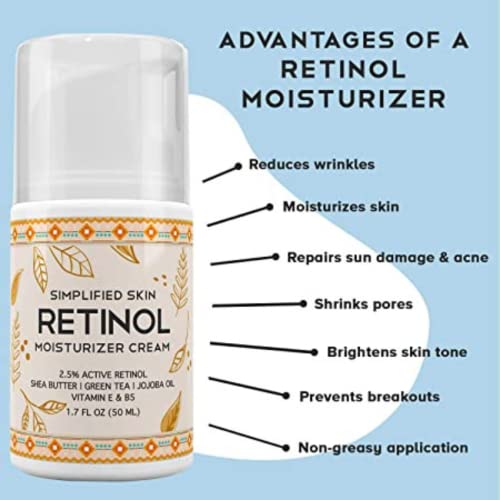 2.5% Retinol Cream Face Moisturizer W/ Vitamin E & Hyaluronic Acid For Wrinkles & Acne - Eye Cream - Anti Aging Facial Skin Care Products - Night & Day Moisturizer Face Cream By Simplified Skin 1.7 Oz - 3 Pack #TOP4
