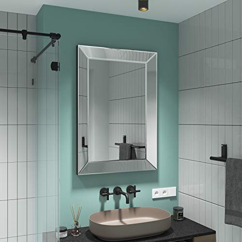 Cogood Rectangular Bathroom Wall Mirror - Angled Beveled Mirror Frame 24"X35" For Vanity, Hallway, Living Room Hangs Horizontal Or Vertical #TOP6