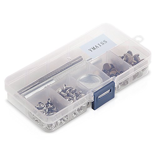 Ymaiss 60 Sets Leather Rivets Double Cap Rivets With Fixing Tool Kit For Leather Craft Repairing Decoration, 2 Color 1 Size,Tubular #TOP3