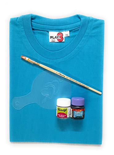 Image of T-Shirt with Fabric Paints, Paint Brush and Stencils Combo