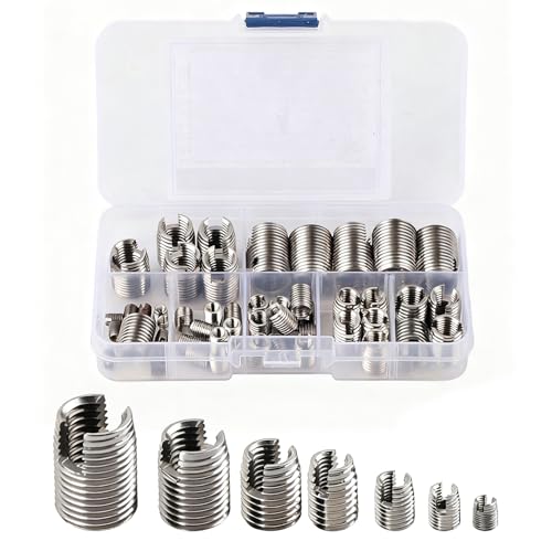 50 Stück Edelstahl Gewindeeinsatz Set, 302 Edelstahl Innengewinde Selbstschneidende Gewindeeinsätze, Gewindeverstärker Reparaturwerkzeug M3/M4/M5/M6/M8/M10/M12/M14/M16 mit Aufbewahrungsbox