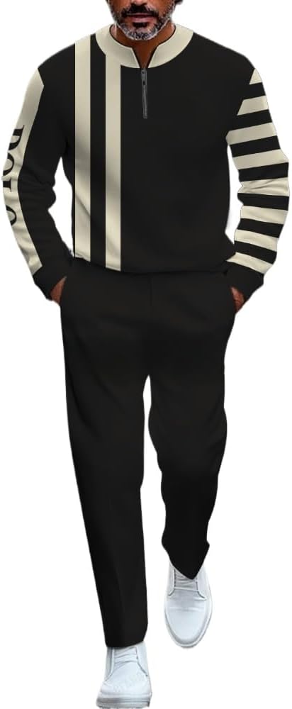Men's casual sports long sleeved jogging suit two-piece jacket and pants set