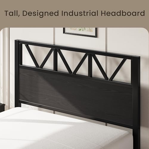Image of LIKIMIO Twin XL Bed Frames with 2 Storage Drawers, Lights, Charging Station | Platform Twin XL Bed with Headboard and Footboard, Strong Metal Slats, No Box Spring Needed, Easy Assembly, Noise-Free, Black