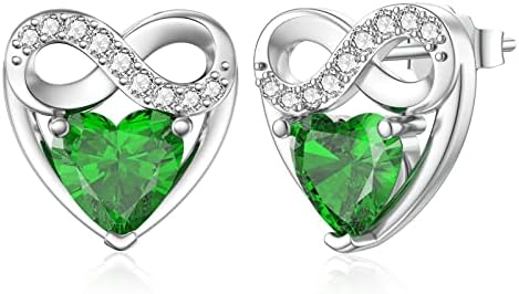 LANBEIDE Birthstone Earrings, 925 Sterling Silver Infinity Love Heart Stud Earrings for Women Girls Birthday Gifts