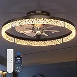 addlon Ceiling Fans with Lights and Remote, 20'' Low Profile Ceiling Fans, 3000-6000K Dimmable Modern Flush Mount LED Fan Light, Fandelier Ceiling Fan for Bedroom, Kitchen, Living Room, Black