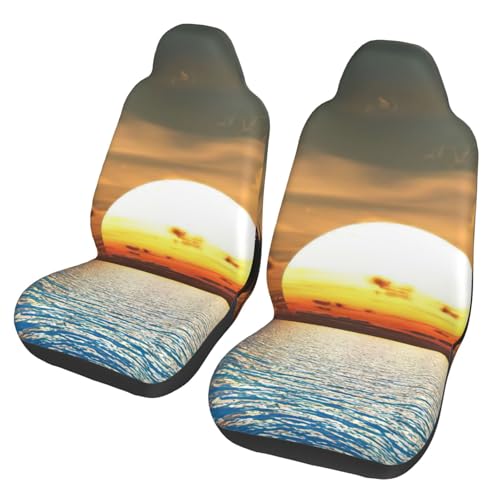 Housses de siège auto universelles antidérapantes motif lever de soleil sur la mer | Lot de 2