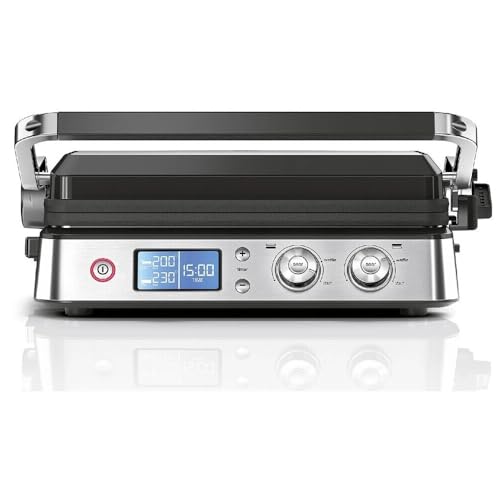 Braun Kontaktgrill CG9040 schwarz/edelstahl Tischgrill Elektrogrill 2000 W, Teflon Antihaftbeschichtung, Timer, Digitalanzeige, spülmaschinengeeignete Grillplatte