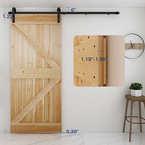 Image of CCJH 8.2FT Single Sliding Barn Door Hardware Kit Black Basic Roller Carbon Steel Hanger Flat Track System for Closet Kitchen 1 Door 49 inch Wide
