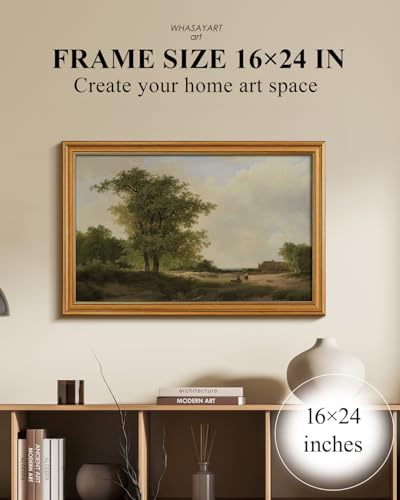Image of HUARCEY Gold Framed Vintage Wall Art for Living Room, Landscape Painting Prints Shelf Decor for Kitchen, Aesthetic Bedroom Wall Art, Best Gifts for Friends or Family - Country Cottage 24L x 16W