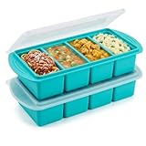 Sctnny Silikon Gefriertablett, 2er-Pack Silikon Gefrierbehälter mit Deckel, 4 Fächer je 250ml, BPA-frei, Stapelbar für Suppen, Brühe, Soße, Meal Prep und Eiswürfel