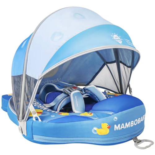 Image of 2024 Newest Mambobaby Float Add Tail Baby Pool Float with Canopy, Upgrade Non-Inflatable Solid Baby Float Skin-Friendly Adjustable Strap for 3-24 Months Infant Swim Ring Trainer