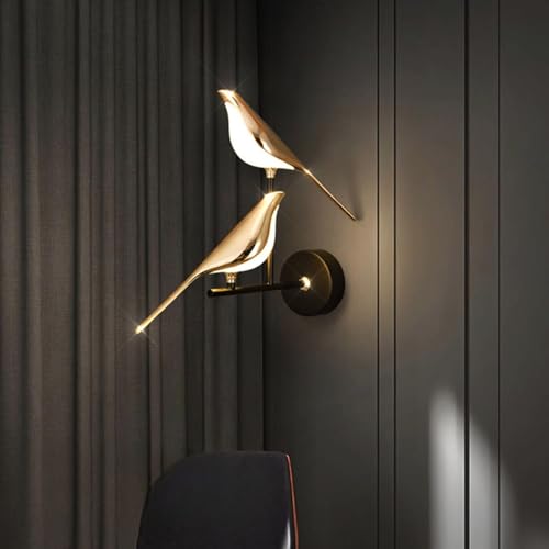 Image of Groeien 12W | 3 Color Modern LED Double Golden Bird Wall Sconce Gold Wall Light for Bedroom Living Room Corridor Lighting Fixtures Wall Mount(Warm+Natural+Coolwhite)(Double Golden Bird, 1, Count)
