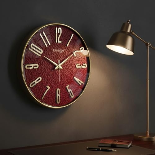 Image of RANDOM Silent Wall Clock, Non-Ticking Quartz Movement, Foiling Ring and 3D Numbers (Red)