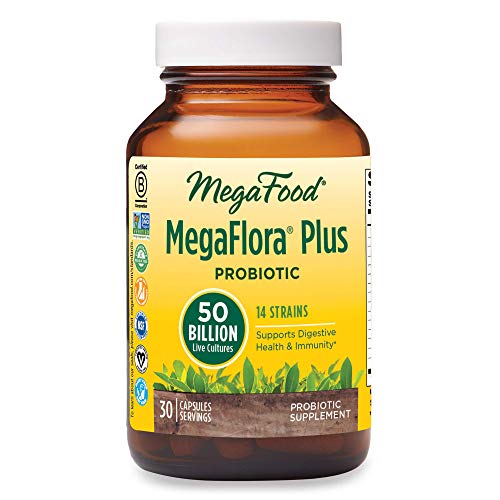 MegaFood MegaFlora Plus - Probiotic Supplement with 50 Billion CFUs - Digestive and Immune Support for Women and Men - Gluten Free, Vegan & Made Without Dairy & Soy - 30 Caps