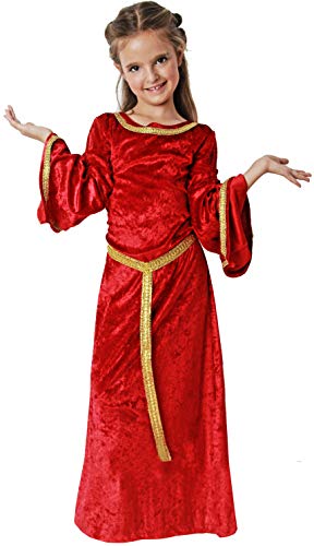 Gojoy shop- Disfraz de Vestido Medieval para Niñas Carnaval Halloween(Contiene: Vestido con Borde Dorada y Mochila de Cuerdas. 4 Tallas Diferentes) (10-12 años)