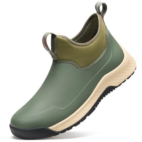 HISEA Mens Ankle Rain Boots Waterproof Anti-Slip Traction Outdoor Neoprene Walking Shoes Lightweight Travel Sneakers for Mens Business Casual Wear