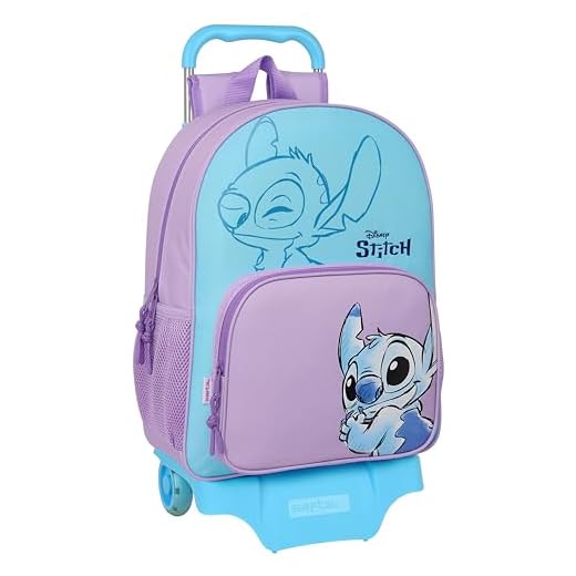 Safta STITCH SWEET - Mochila Escolar con Carro 905, Ideal para Niños de Diferentes Edades, Cómoda y Versátil, Calidad y Resistencia, 33x14x42 cm, Color Azul/lila