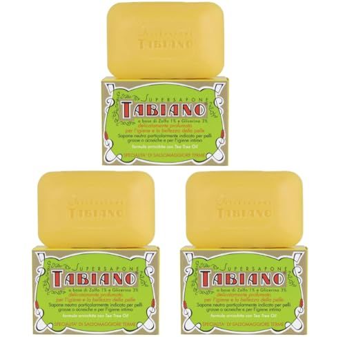 Pilogen Carezza - Supersapone Tabiano, Supersapone tabiano, a Base di Biozolfo, per la Pulizia Profonda di Mani, Viso, Corpo e Igiene Intima, Mantiene la Pelle Fresca, Pulita e Bilanciata, 125 gr x 3