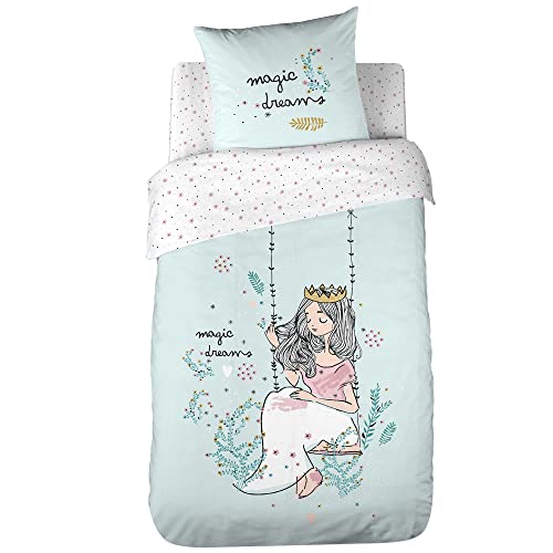 Parure de Couette 2 pièces Reversible 140x200 cm 100% Coton Bio 57 Fils Magic