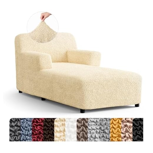 PAULATO BY GA.I.CO. Chaise Lounge Cover - Lounge Sofa Slipcover- Soft Polyester Fabric Slipcovers - 1-Piece Form Fit Stretch Furniture Slipcover - Microfibra Collection - Cream (Chaise Lounge)