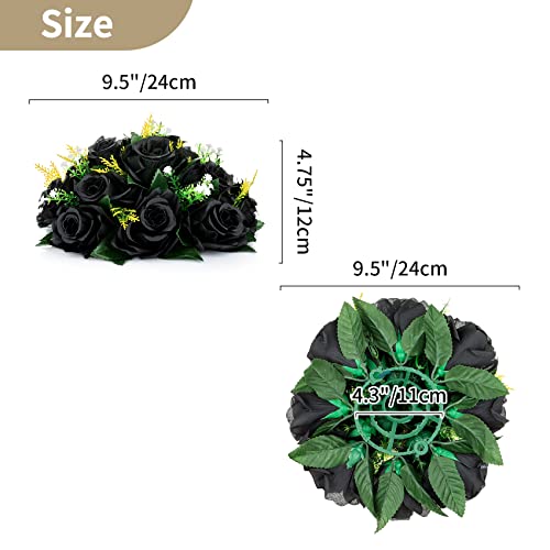 Image of NUPTIO Black Roses Artificial Flowers Pcs of 10 Fake Flower Bouquet Black Hydrangea Flowers Artificial, 15 Heads Fake Roses with Base, Real Looking Black Artificial Flowers (Black)