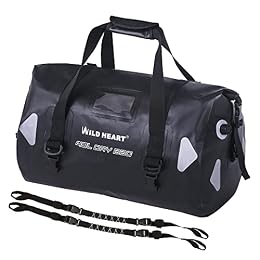 WILD HEART Waterproof Motorcycle Duffel Bag PVC500D With Rope Straps and Inner Pocket 40L 66L 100L for Kayaking, Camping, Boating,Motorcycle(40L,Black)