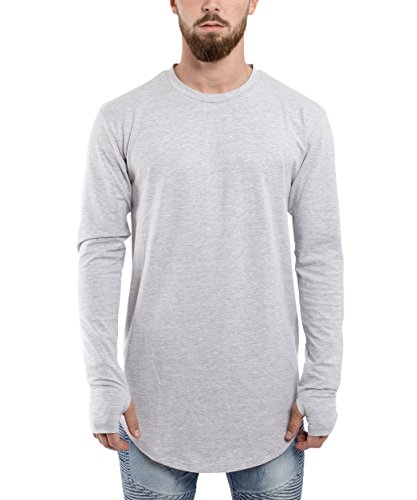 Blackskies Round Longsleeve T-Shirt | Long Oversize Fashion Basic Long Sleeve Men's Long Shirt Long Tee - Gray Large L