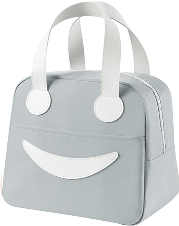 Image of Toy Imagine 6.5L Insulated Lunch Bag for Kids Office School Men Women Smiley Face Tiffin Bag Snack Tote Bag Compact Portable Leak Proof Tiffin Pouch Hot and Cold Lunch Box Bag for Boys and Girls(Grey)