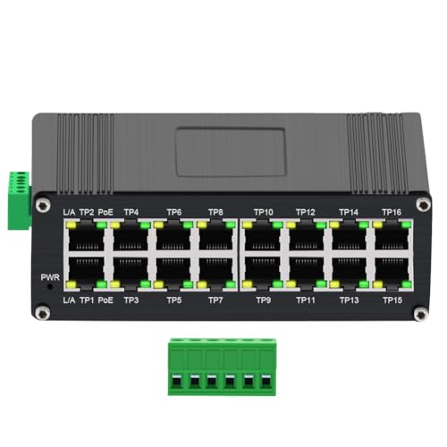 Image of Industrial 16 Port Gigabit PoE+ Switch 30W per Port 360W Budget Redundant Power Input -40~80C DIN Rail Ethernet Switch for IP Cameras & Automation