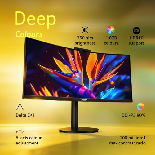 Image of Acer CB343CUR J0 34-inch UWQHD Curved Monitor | 3440x1440 | 120Hz | 1ms VRB | USB-C 140W PD | KVM | 2.5Gb RJ45 | HDR10 | DCI-P3 90% | Delta E<1 | 5W x2 Speakers | Ergostand | AdaptiveSync | PIP /PBP