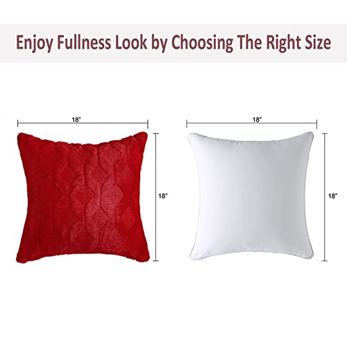 Volcanics Pack of 2 Christmas Faux Wool Throw Pillow Covers 18x18 Inches Decorative Farmhouse Velvet Couch Pillow Case Soft Plush Square Boho Cushion Pillowcase, Red