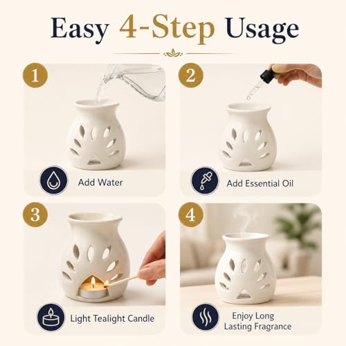 Image of Brahmz Candle Diffuser Set of 3 | Ceramic Aroma Oil Burner with Tealight | Home Fragrance Essential Oil Diffuser for Aromatherapy, Meditation & Gifting