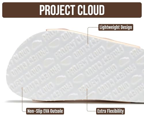 Image of Project Cloud Kids Sandals 100% Genuine Leather - Natural Cork Footbed Non-Slip Slides for Kids - Lightweight Boys & Girls Sandals - Water-Resistant Girls & Boys Sandals