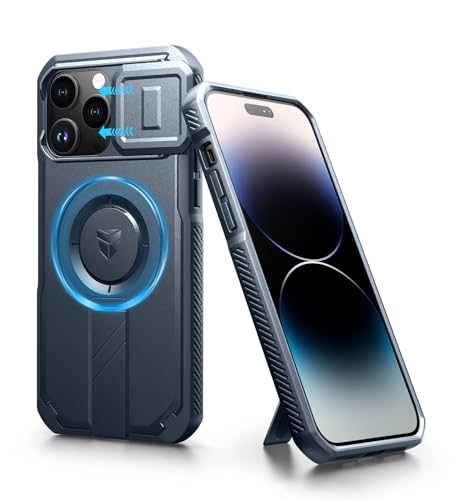 Coque iPhone 14 Pro Max Antichoc avec Support Réglable Protection Caméra Bleu Marine