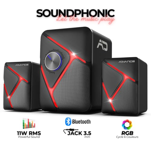 AD ADVANCE Set de Altavoces Soundphonic 2.1 RGB - Sonido Potente 11 W RMS - Compatible con PC-Mac - Conexión BLUTOOTH o Jack 3,5 mm - imagen 2