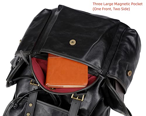 Vegan Leather 15.6 inch Laptop Backpack Hiking Camping Backpack Satchel Bookbag Travel Business Casual Backpack CN-01 (Black) - Thumbnail 5